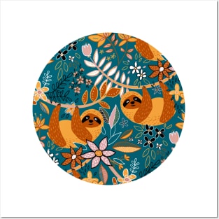 Happy Boho Sloth Floral Posters and Art